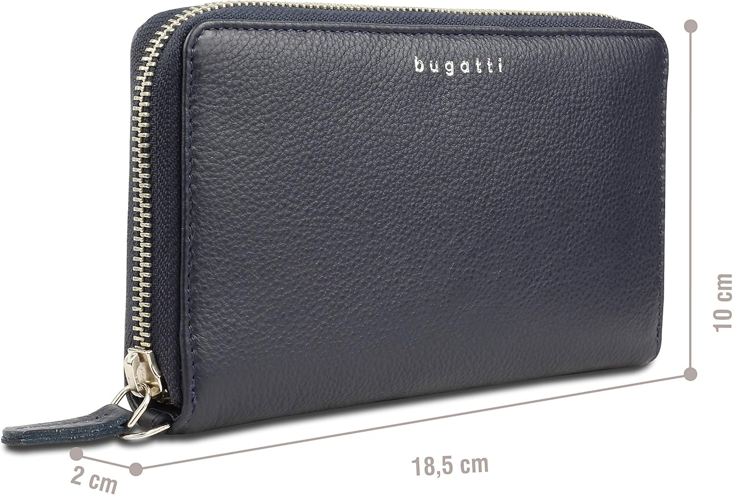 bugatti Lady Top Wallets, Leather Wallet 6CC with Zipper, Ladies Purses, Long Horizontal Format - Blue, Blue