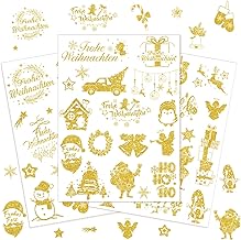DPKOW 106pcs Christmas Stickers Self-Adhesive, Gold Glitter Gift Stickers Christmas Stickers Merry Christmas Decoration Merry Christmas Stickers for DIY Scrapbooking Christmas Stickers Window