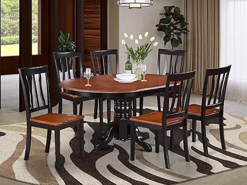 Miniatura 2 de East West Furniture AVAT7-BLK-W Juego de mesa de comedor moderno de 7 piezas consta de una mesa de madera ovalada con hoja de mariposa y 6 sillas de