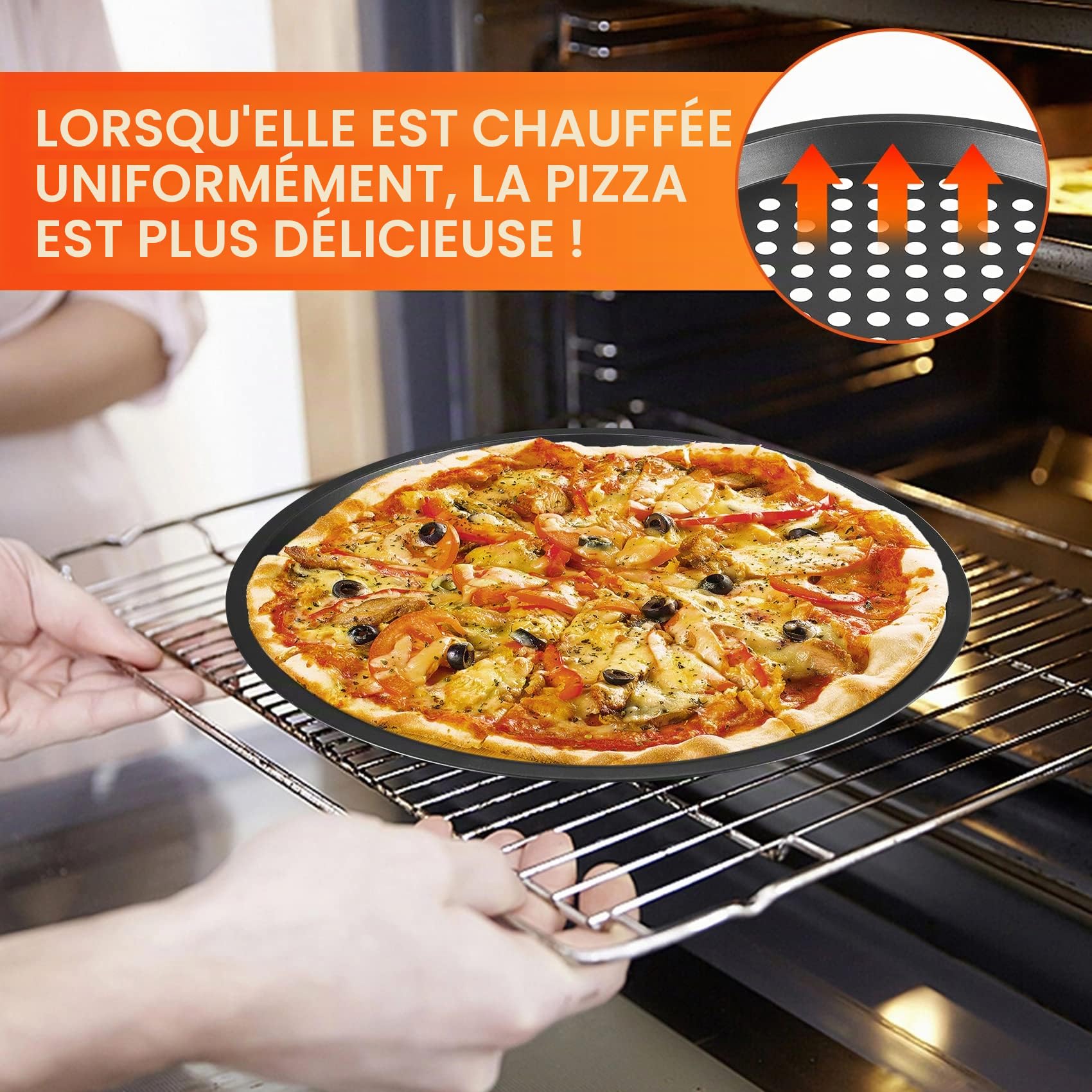 2 Pcs Moules à Pizza, Plateaux de Four à Pizza Ronds Plaque Pizza Antiadhésive en acier au Carbone, Tartes Flambées, Plaques de Cuisson pour Pizza Plat à Tarte Moule à Quiche, ∅ 28cm