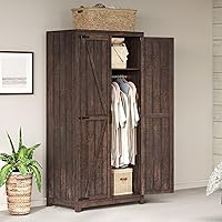 AMERLIFE Farmhouse Armoire Wardrobe with 2 Barn Doors, 71" Storage Closet, Hanging Rod & Shelf for Bedroom Clothing - Espresso