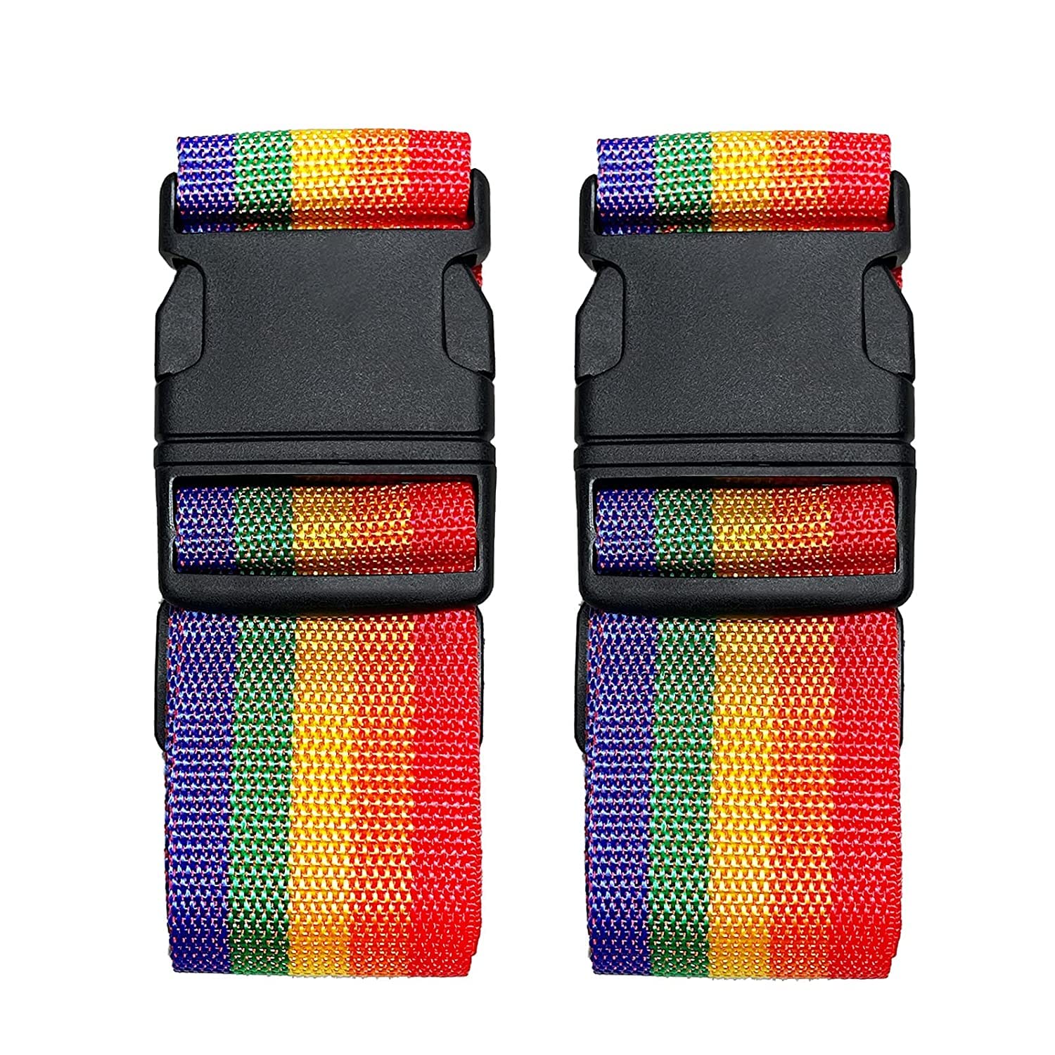 VENEKETY 2 Pack Suitcase Belts, Adjustable Luggage Straps, Bright Colors Travel Packing Straps with Quick Release Buckle (Rainbow)
