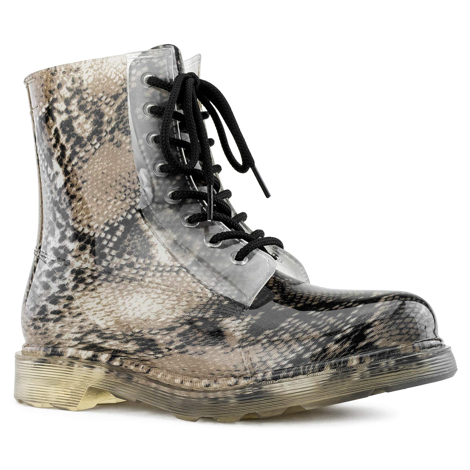 RF ROOM OF FASHION Women's Waterproof PVC Lace Up Combat Ankle Rain Boots