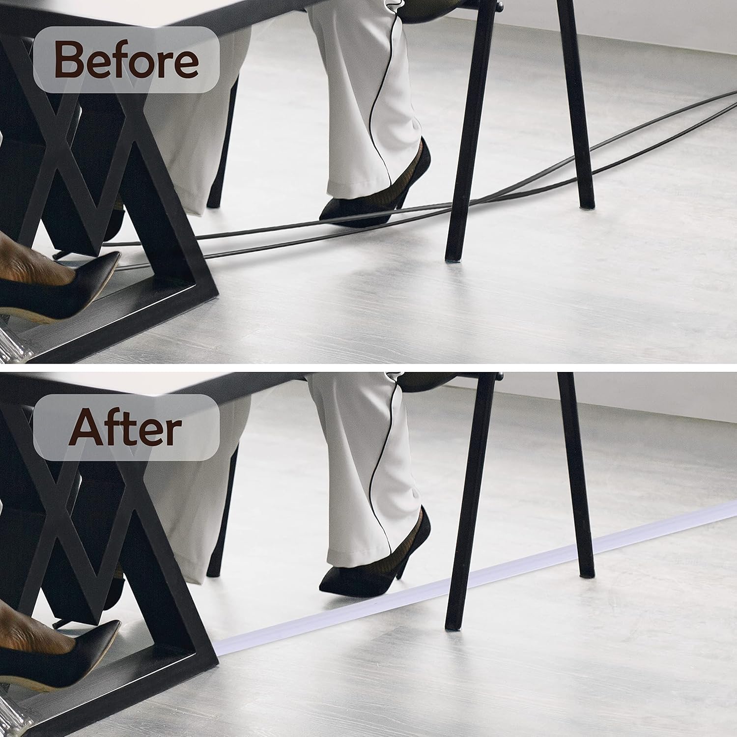 Rubber Bond Cord Cover Floor Cable Protector - Strong Self Adhesive Floor Cord Covers for Wires - Low Profile Extension Cord Covers for Floor & Wall - White - 2 Thick Cords - 8 Feet