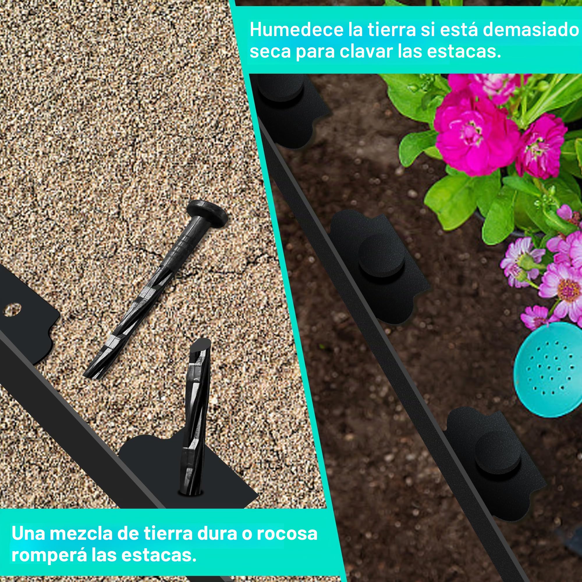 Borde Jardín, Borde de Césped de plástico Flexible 20m con 60 Clavijas, Altura 5 cm, Cenefa Parterres Bordura Exterior, Cenefa de Césped para Césped Cenefa de Jardín Cenefa para Arriate