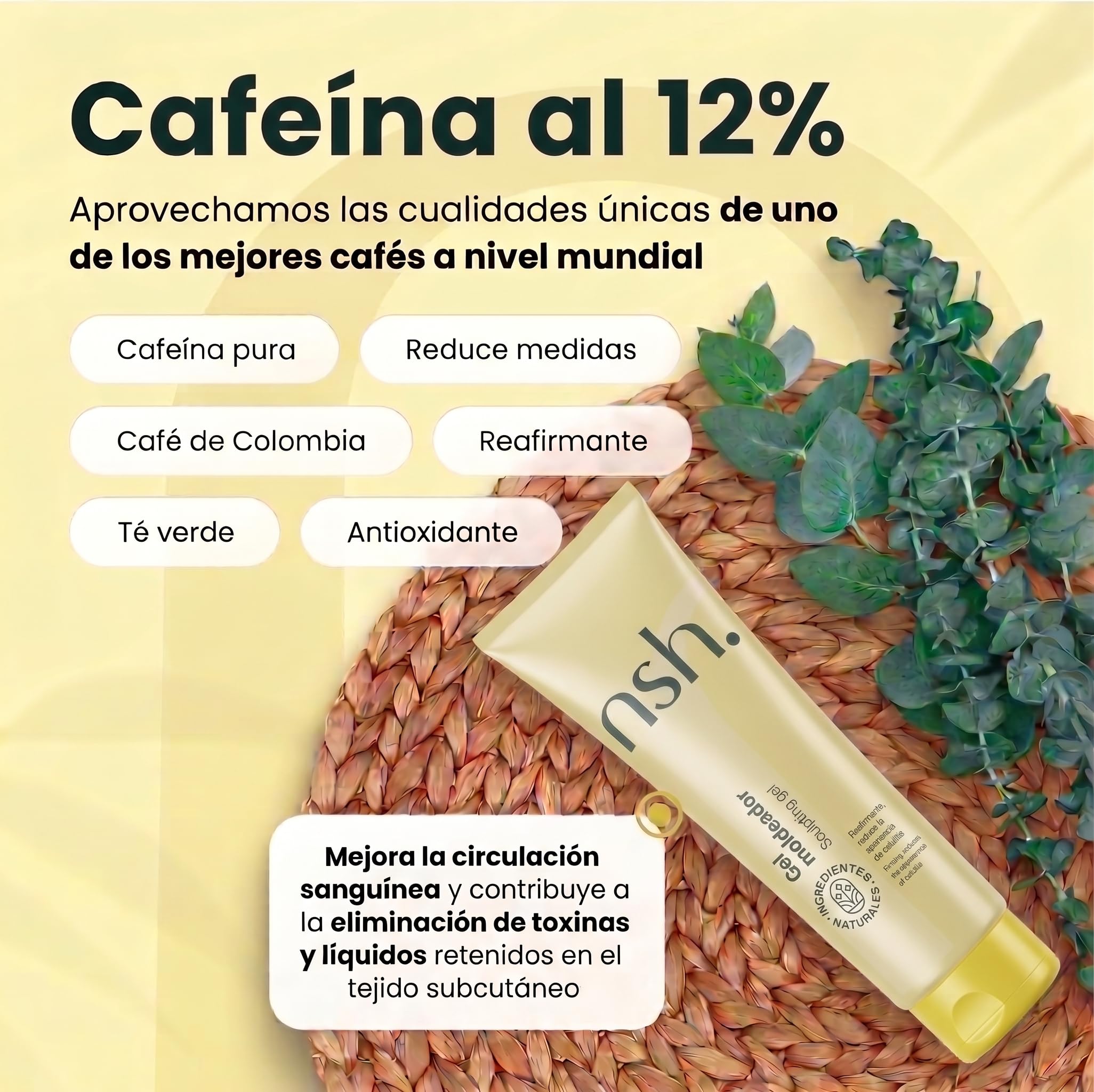 nsh. Crema Anticelulitica Reductora 2x 300ml. Reafirmante Corporal con Cafeína al 12%. Tensa y remodela el contorno. Reduce Celulitis y Piel de Naranja | Hidratante + Reafirmante. (Paquete de 2)