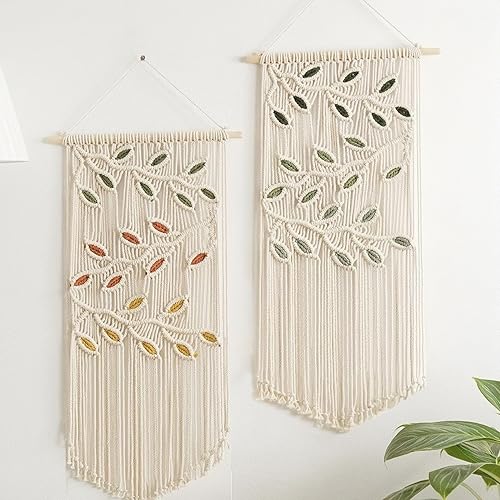 Miniatura 9 de Tapiz de macramé para colgar en la pared, elegante bohemio con hojas de macramé, decoración de pared tejida a mano, arte de pared bohemio con