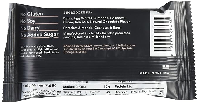 RxBar Barra de Proteína Chocolate Sea Salt 1.83 oz Pack 12 miniatura 4