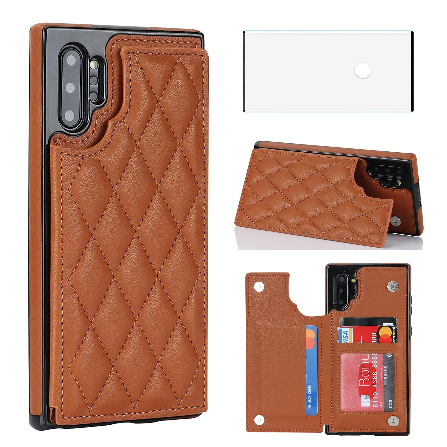 Asuwish Phone Case for Samsung Galaxy Note 10 Plus Note10+ 5G Wallet Cover with Screen Protector and Leather RFID Credit Card Holder Stand Cell Note10