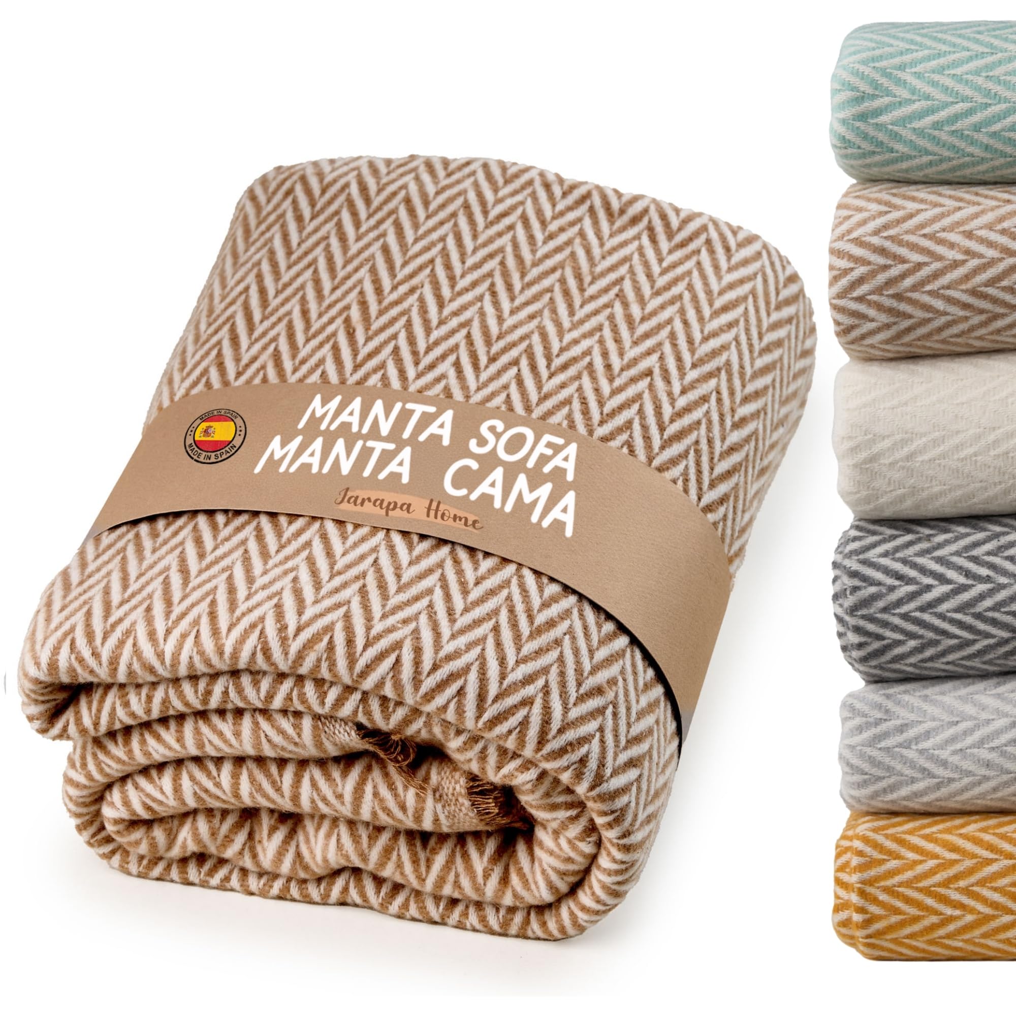 Manta sofá, Plaid Sofa, Decoración ideal para sofás y camas, Cálida, suave y ligera, Colcha entretiempo, 4 estaciones, Diseño y resistente, Algodón (Marrón Claro, 180x250 cm)