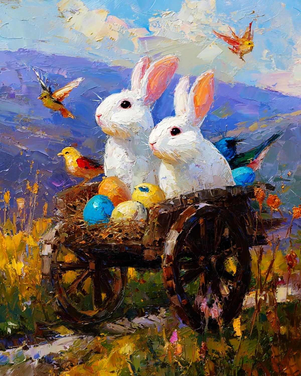 Liubaishi Multicolour Paint By Numbers For Adults, Easter Egg Bunny Cart Theme, 40X50 Cm Acrylic Canvas Kit With Brushes And Paints