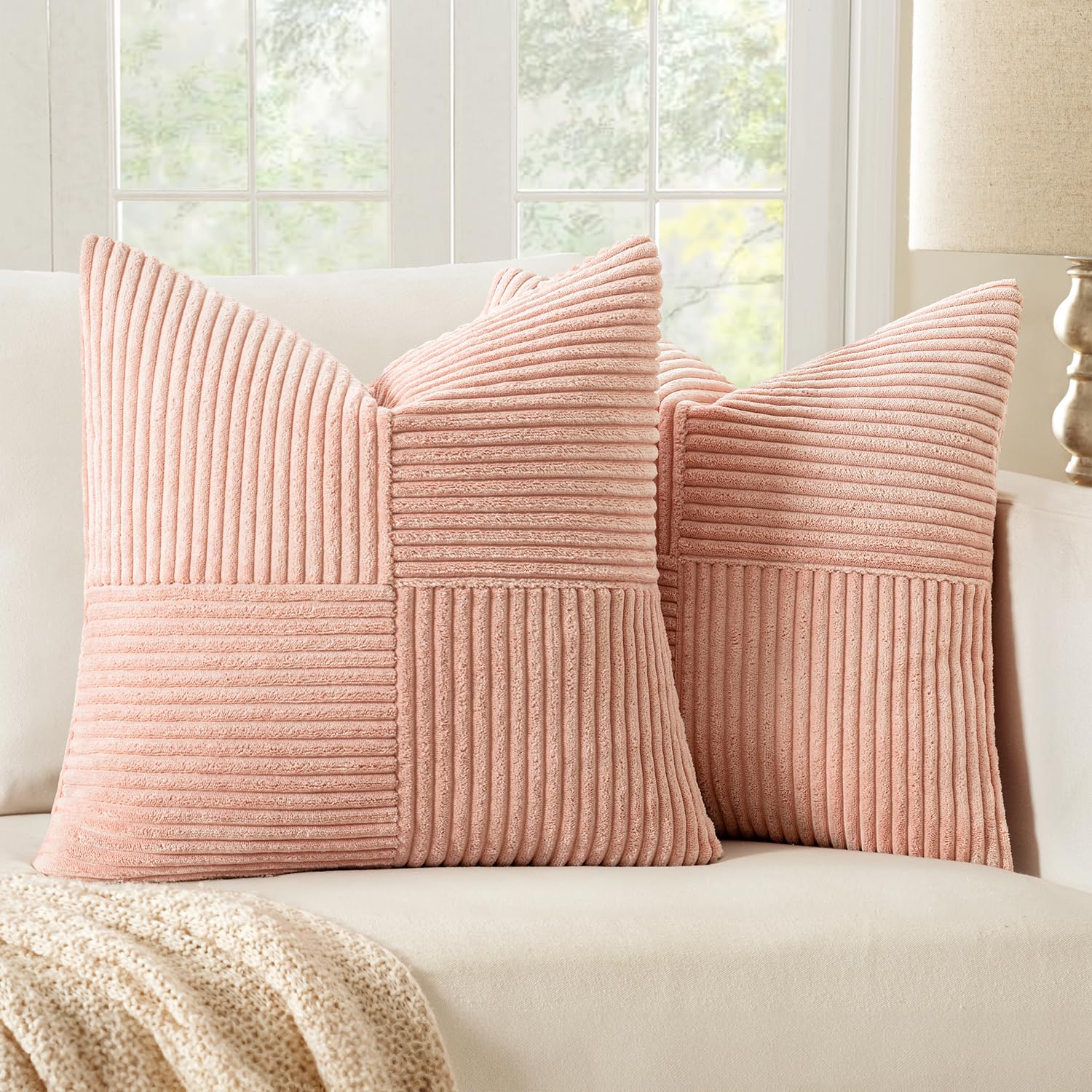 MIULEE 2er Set Kissenbezug 45x45cm Rosa Kordvelours Kissenhülle sofakissen