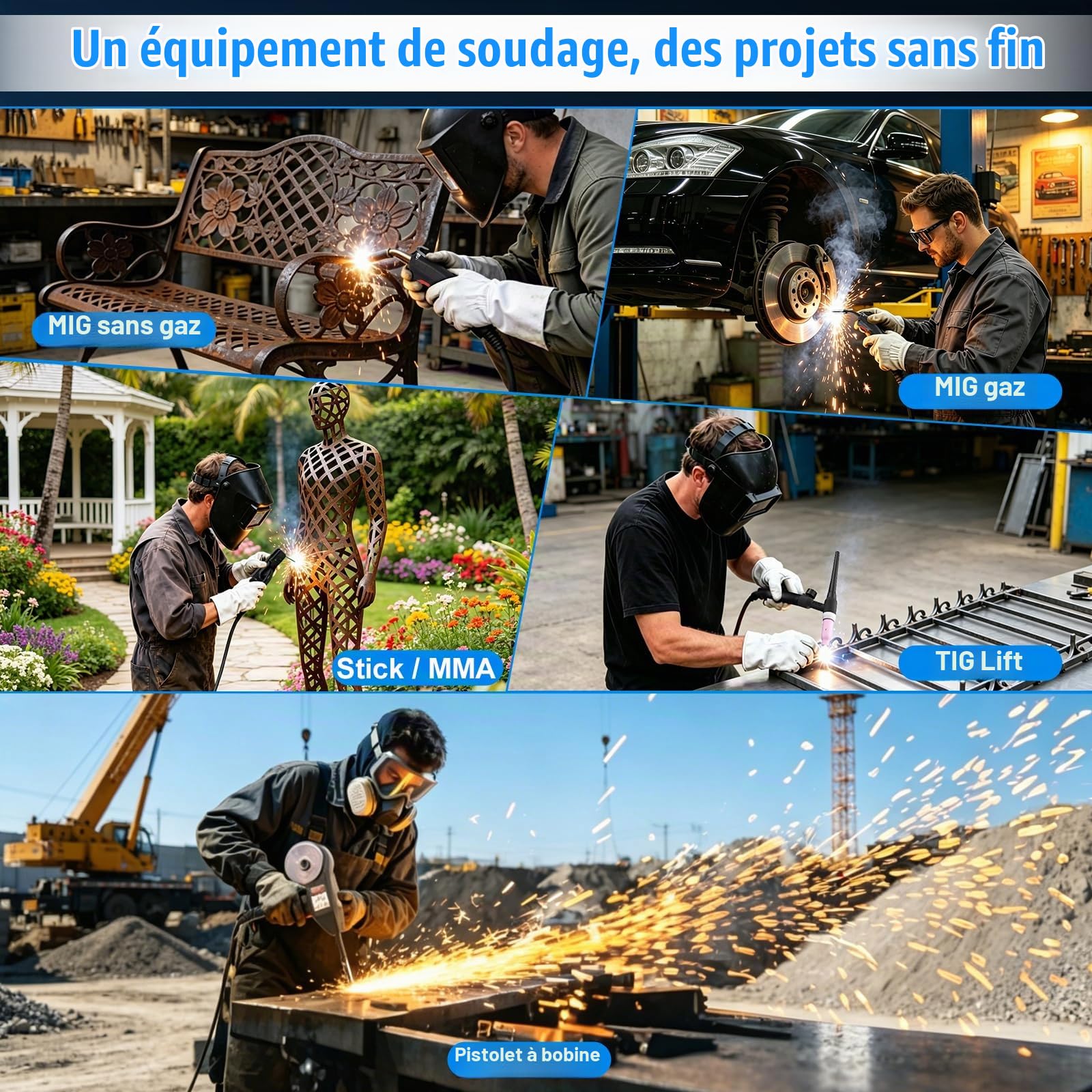 Reboot 200A Poste à souder MIG 5-en-1 Synergique – MIG MAG Gaz/Gazless, Lift TIG, MMA, Points – Soudage alu – 240V Portable Bricolage – RBM2000G