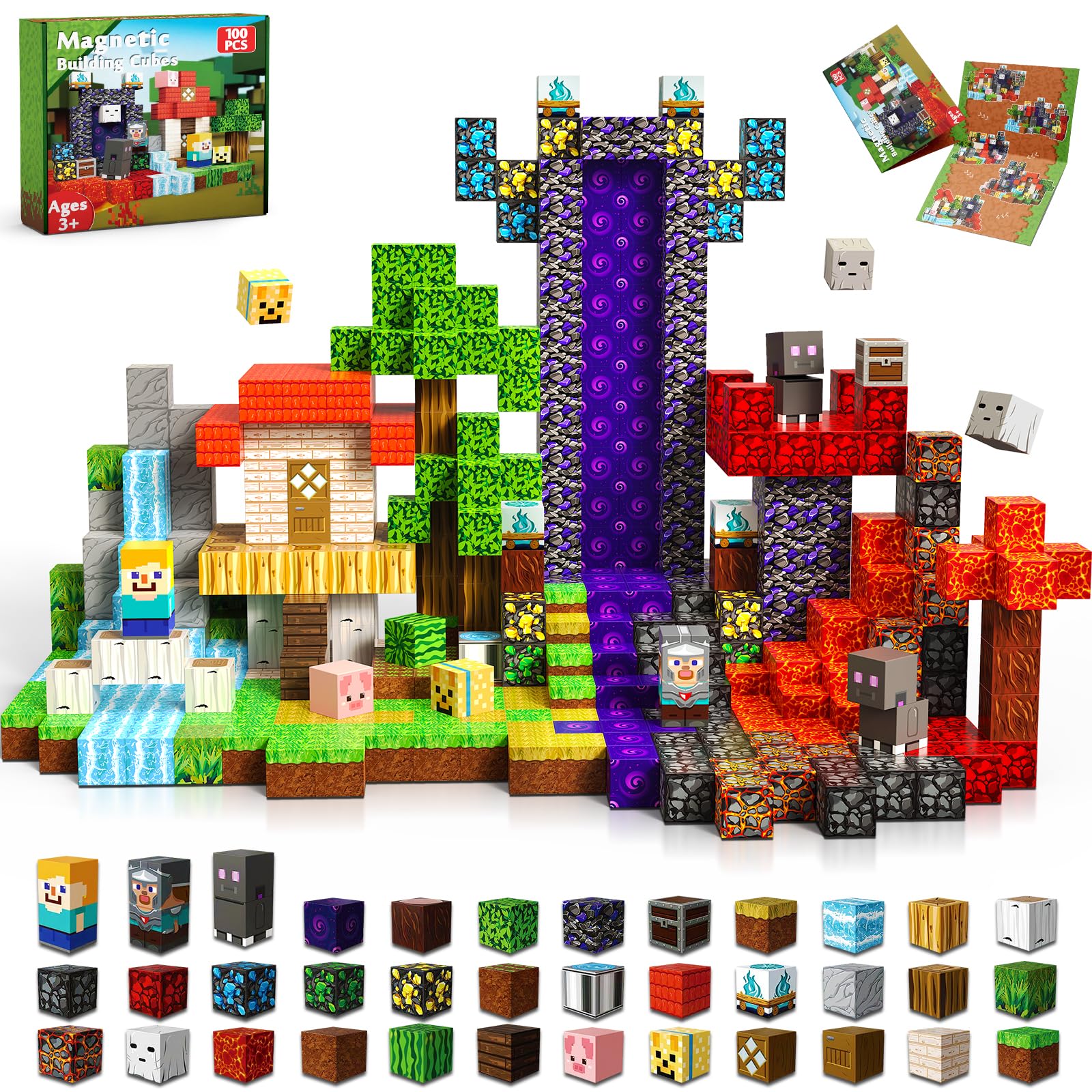 View 1 of 100 PCS 0.8in Magnetic Blocks - Magnet Toys for Kids, Magnetic Building Blocks Cubes, Stacking Magnets, School STEM Toys Birthday Gifts for Boys and Girls Age 3+ Years Old (Theme: Portal)