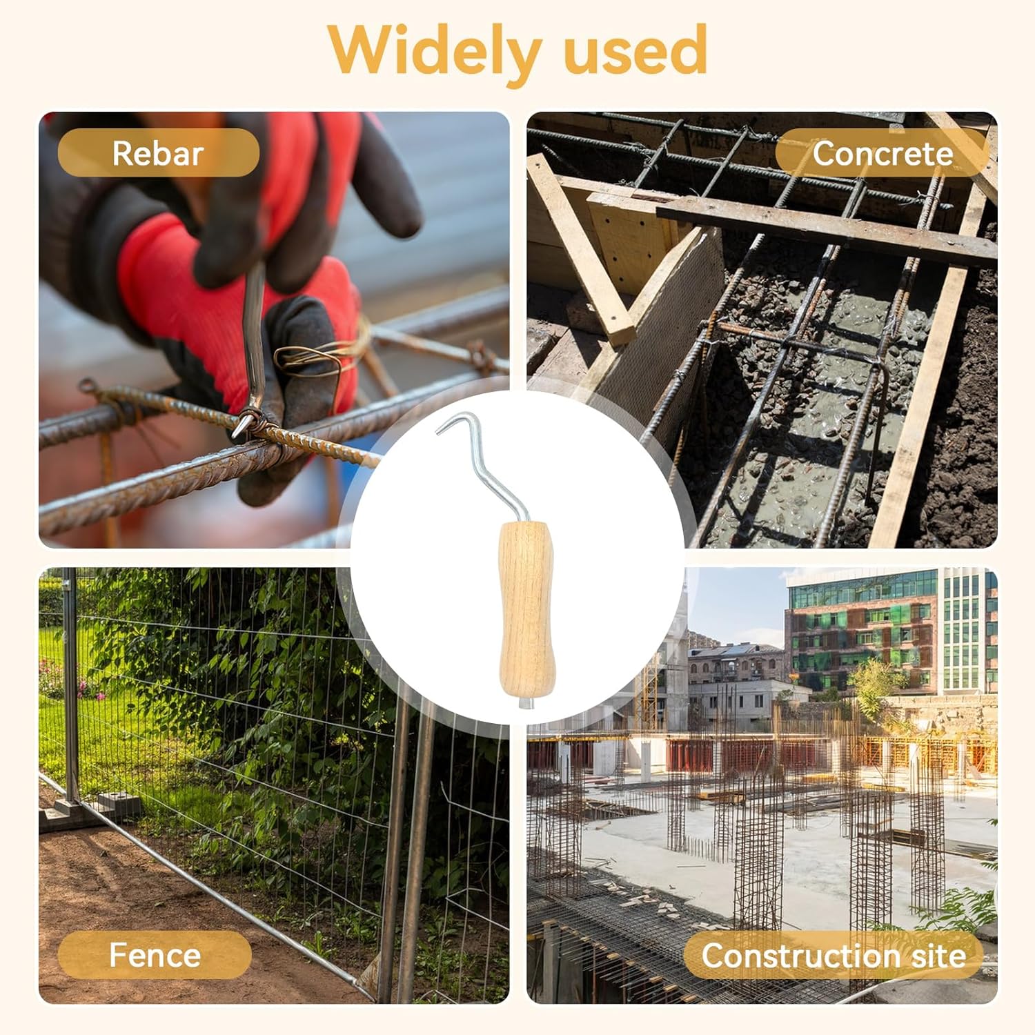 5PCS Automatic Rebar Tie Wire Twister, Rebar Tie Wire Twister Tool with Ergonomic Wooden Handle Concrete Metal Wire Twisting Fence Tool for Fence Twisting