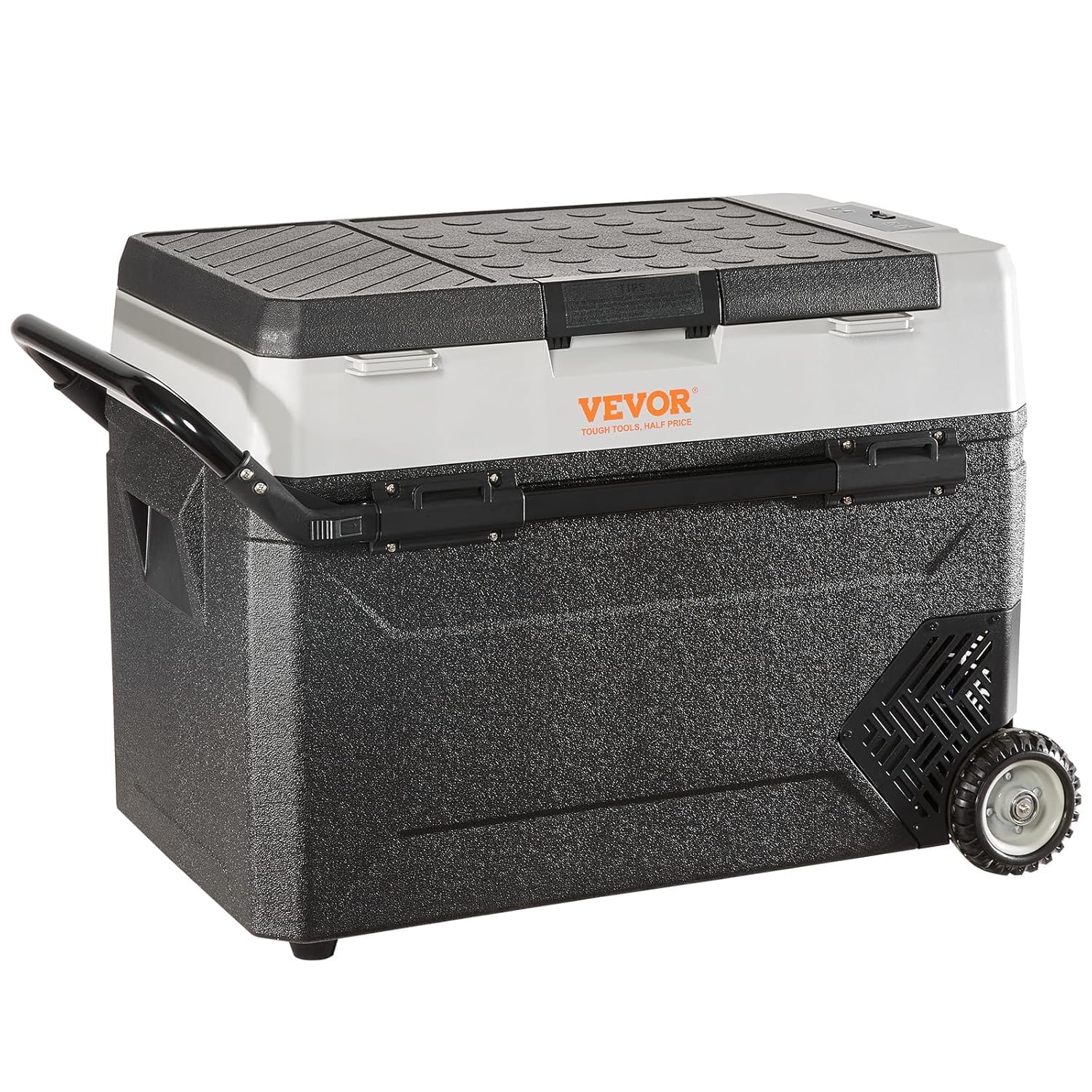 VEVOR Frigo Portatile per Auto, 53 Litri Frigorifero Compressore Congelatore Elettrico CC e CA per Campeggio con Manico Telescopico e Ruote 0,6kW.h da -20°C a 10°C Regolabile per Auto Camion Barca