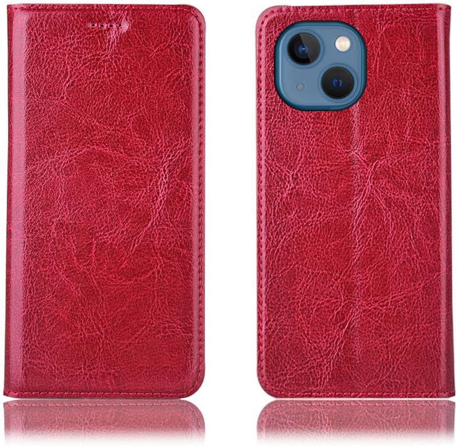 Stend Function Cover for Apple iPhone 13 Mini (2021) 6.1 Inch, Leather [TPU Inner Shell] Magnetic Folio Flip Phone Case [Card Holder] (Color : Brown)