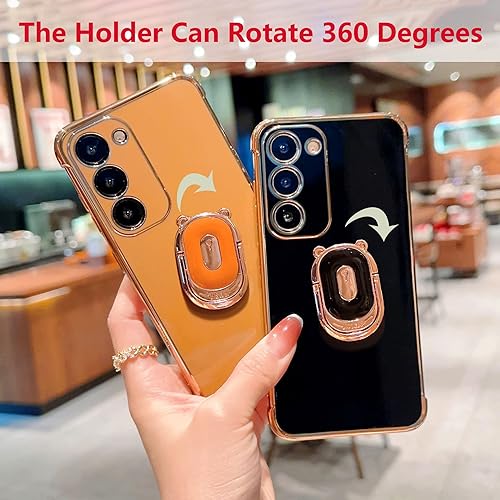 Miniatura 3 de Funda para Samsung Galaxy S23 con soporte de oso lindo soporte de anillo cubierta de protección completa para lente de cámara, fundas de TPU suave