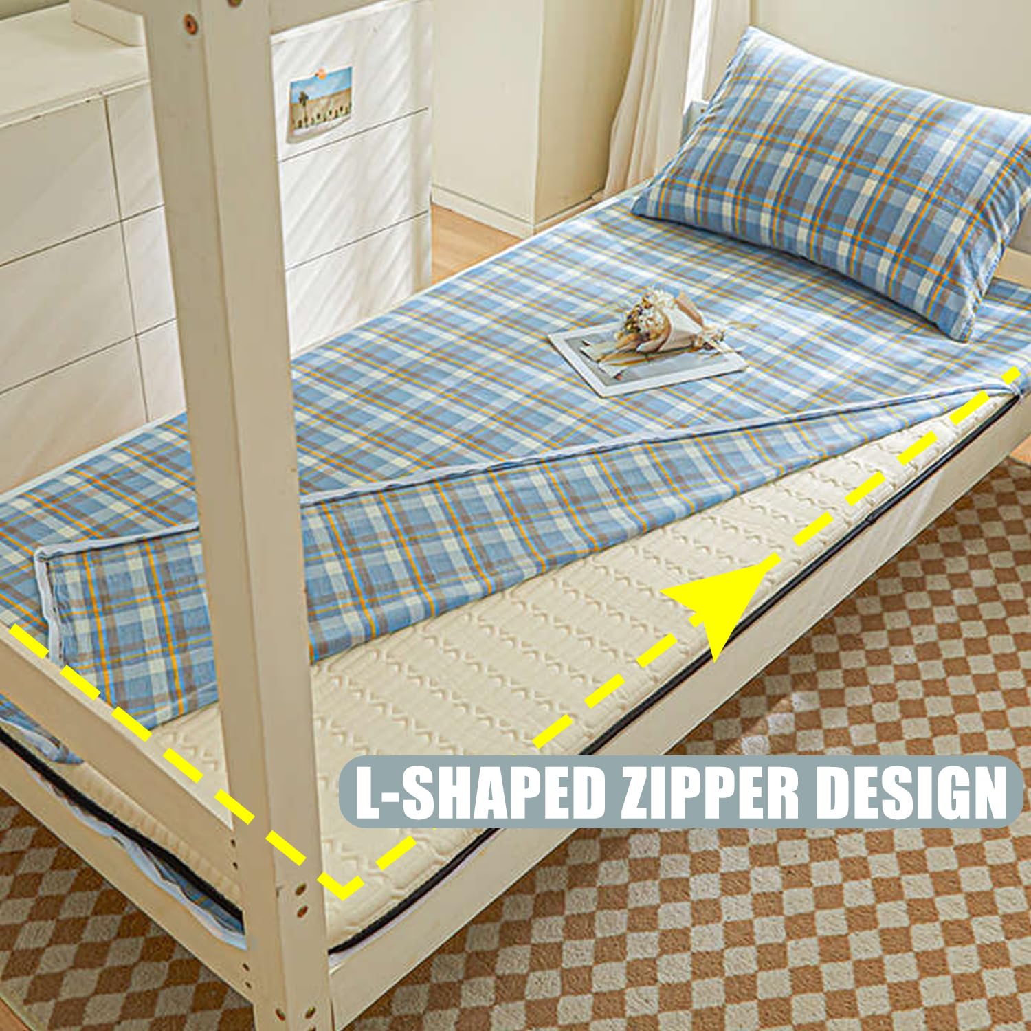 A,90x200cm(Twin), Housse De Matelas Futon 100% Cotton Taille Queen/Full avec Fermeture À Glissière Housse De Matelas De Sol Futon Japonais Tout Enveloppé Housse De Coussin De Couchage