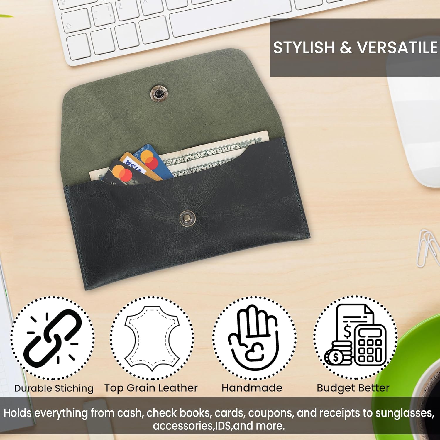 Leather Currency Pouch, Money Bag Organiser, Travel Wallet for Him and Her, Handmade Cash Envelope, Utility Pouch, Dollar Bills Envelope - Image 7