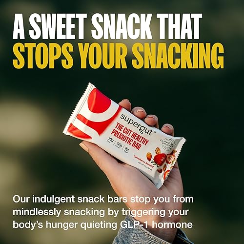 Miniatura 3 de Supergut Barras Prebióticas Potenciadoras de GLP-1, Fresa y Almendra - Bocadillos de Proteína Saludables para el Intestino y Barras de Desayuno -