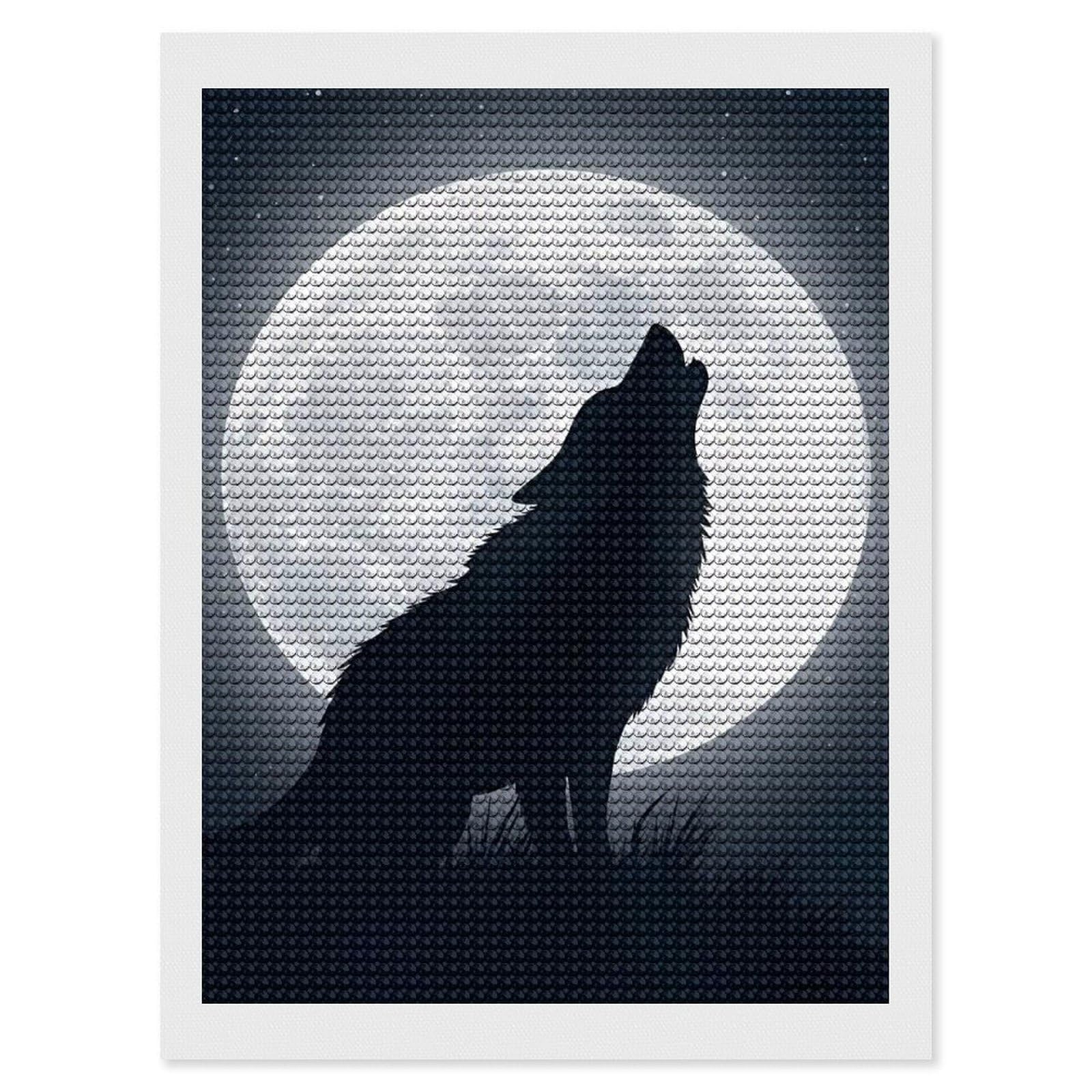 Junmoney Wolf Howling at The Moon Diamond Painting Kit 12"x16", for Women, Simple to Start, Bedroom Decor, Christmas Gift, Good for Quiet Evenings