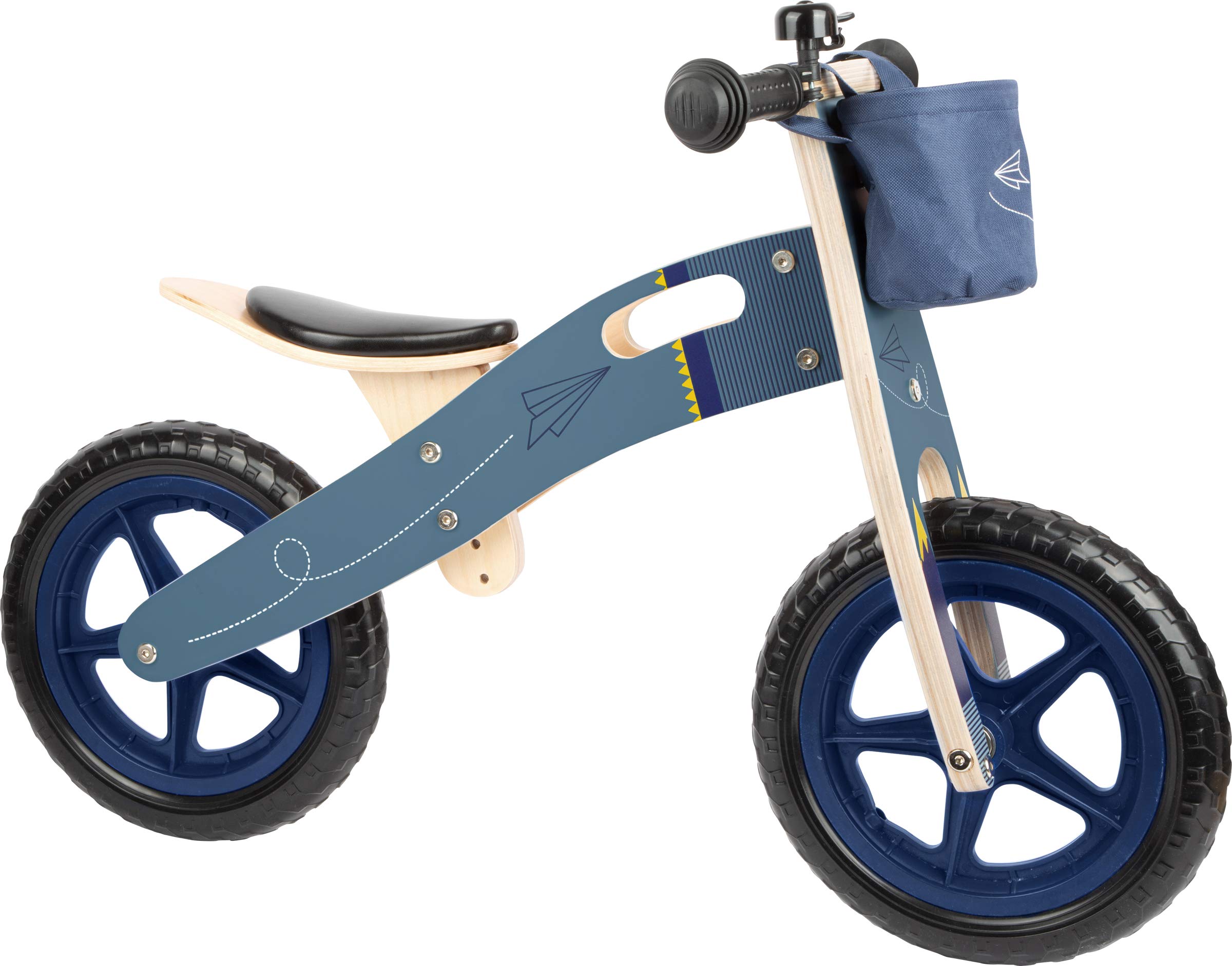 Small foot 11614 Draisienne Avion Bleu en Bois, au Design Moderne, avec siège réglable et pneus caoutchoutés