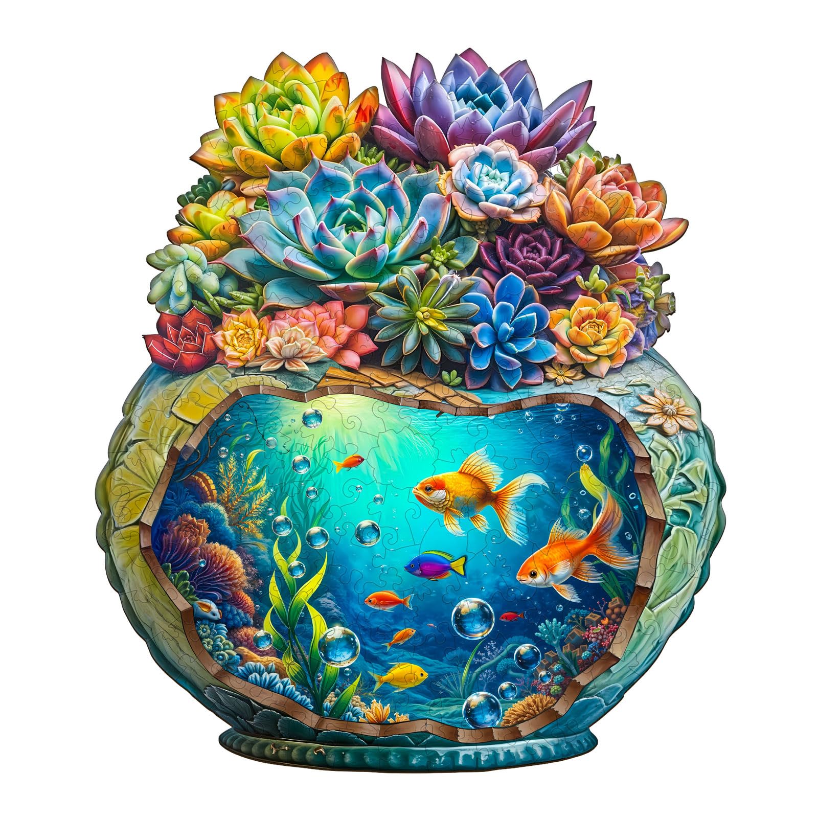 Jigfoxy Succulent Wooden Jigsaw Puzzles for Adults, 225pcs Unique Animal Shape Wood Puzzles, Birthday Gifts for Family Friend with wooden box(13.4 * 11.7in)