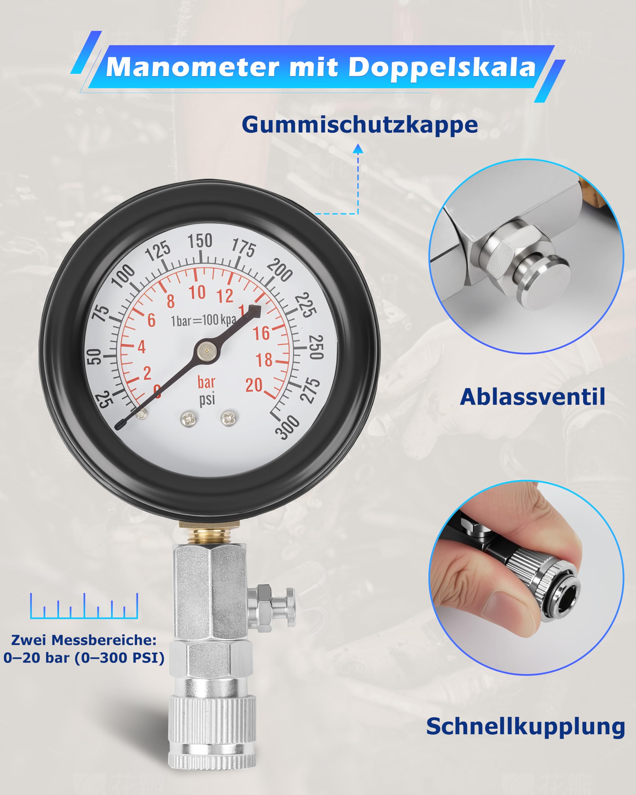 DAYUAN Kompressionsprüfer Set Kompressionstester mit Kompressionsprüfer Set für Dieselmotoren 70 bar
