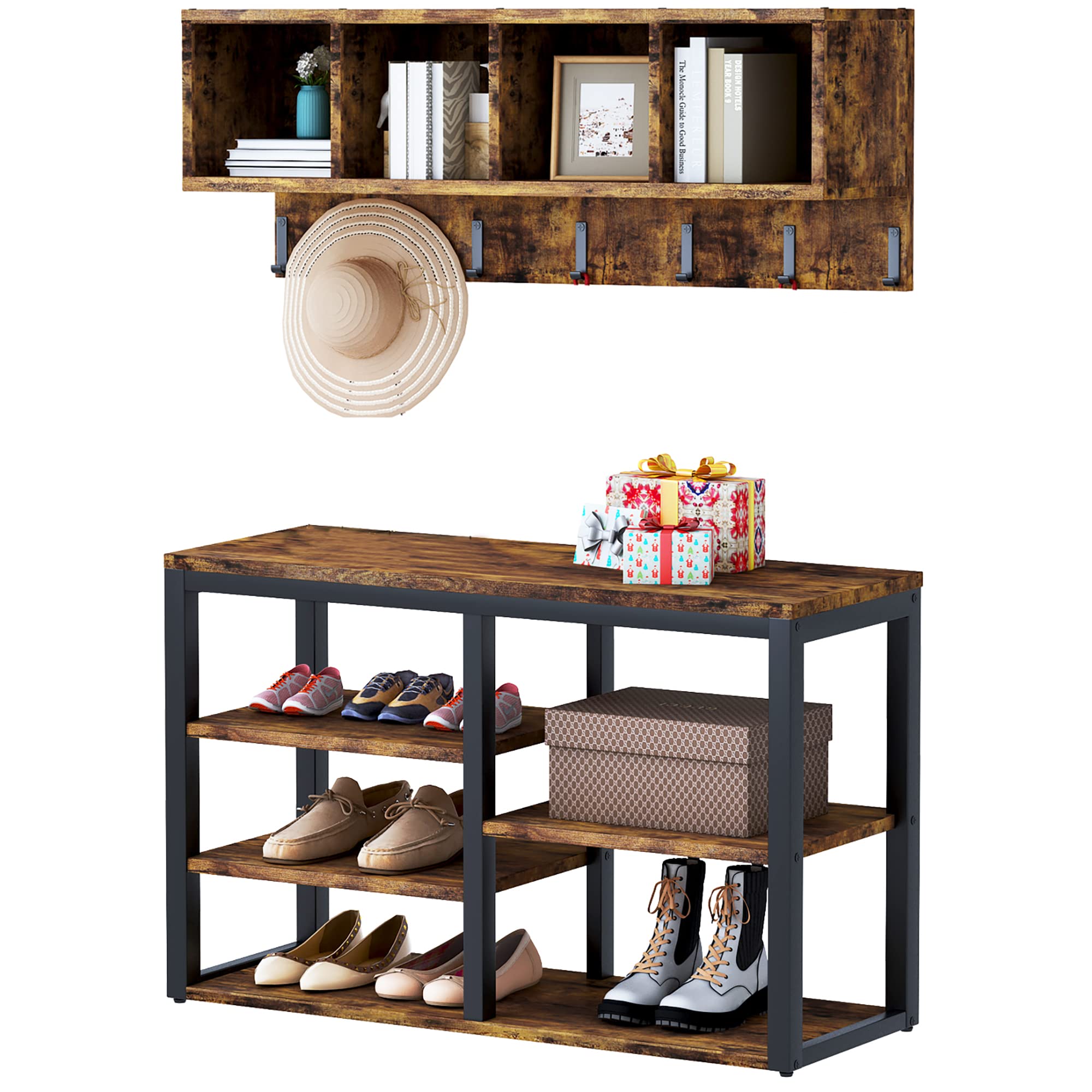 Buy HOMEFORT Coat Rack Shoe Bench Set, Entryway Bench with Shoe Storage