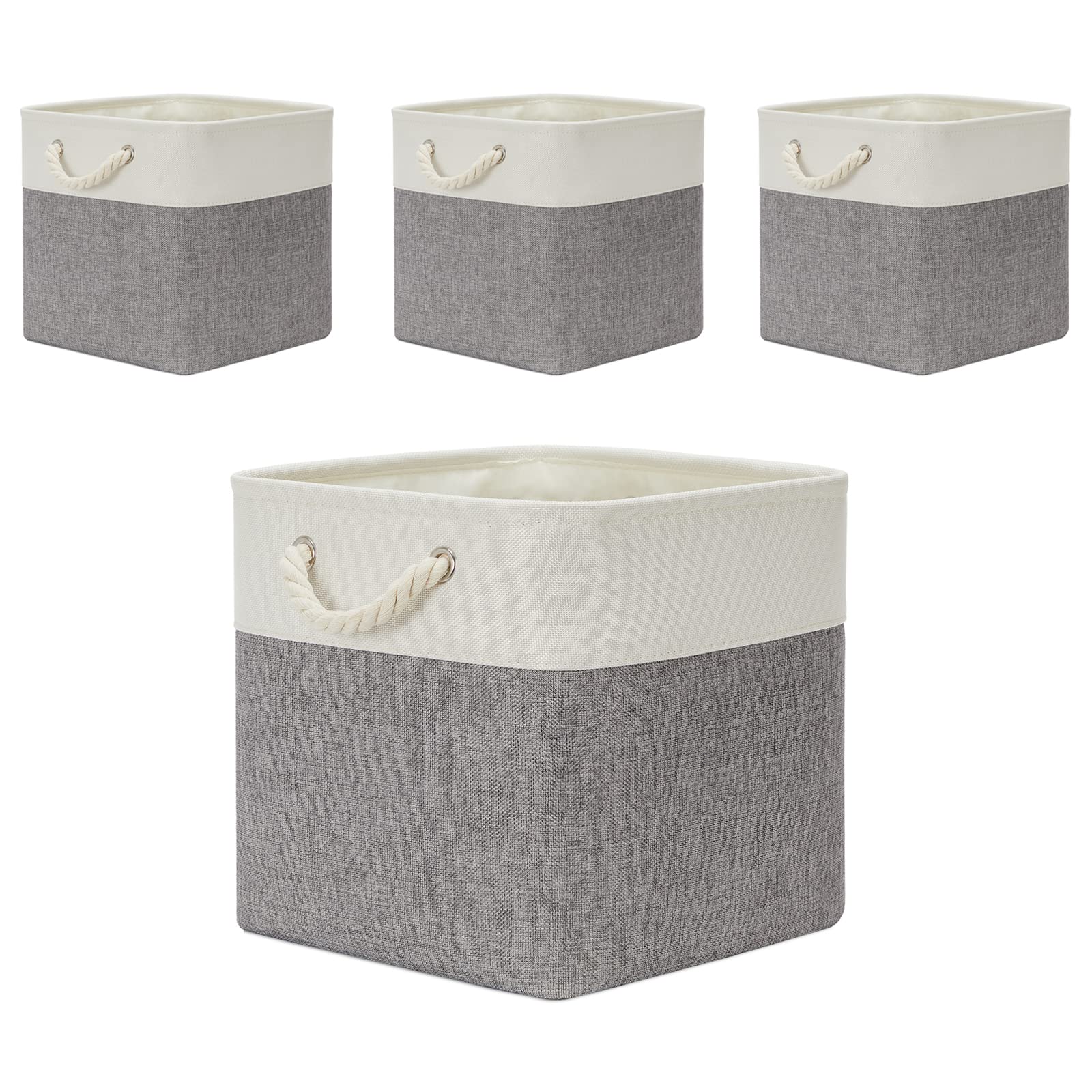 Temary Fabric Baskets 13 Inch Cube Storage Baskets with Rope Handle, Storage Cube Bins Clothes Basket for Gift, Large Storage Bins for Storage Books, Blankets (White&Gray) โ image 1