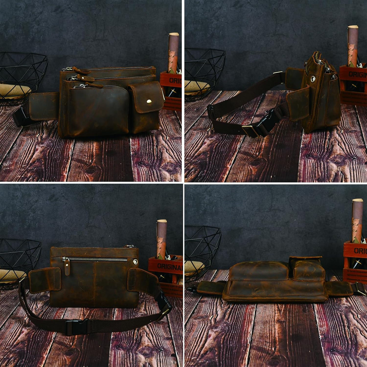 Thick Crazy Horse Leather Hiking Riding Travel Outdoor Belt Bag Fanny Waist Pack Small Phone Pouch For Men Women 380 (386 Brown) - Image 4