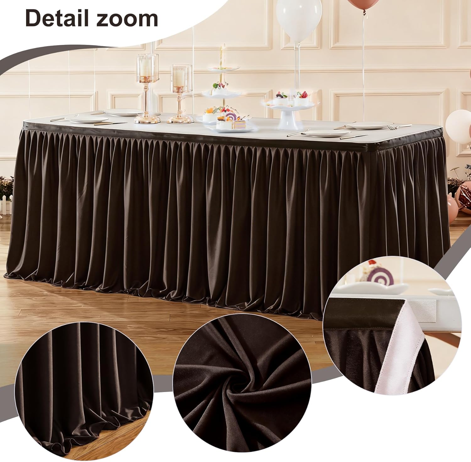 Brown Table Skirt for Rectangle Tables 9ft Desk Skirt for Teacher Desk Classroom Ruffle Polyester Fabric Desk Skirts for Bridal Baby Shower Birthday Party Graduation Banquet Wedding, 2Pack