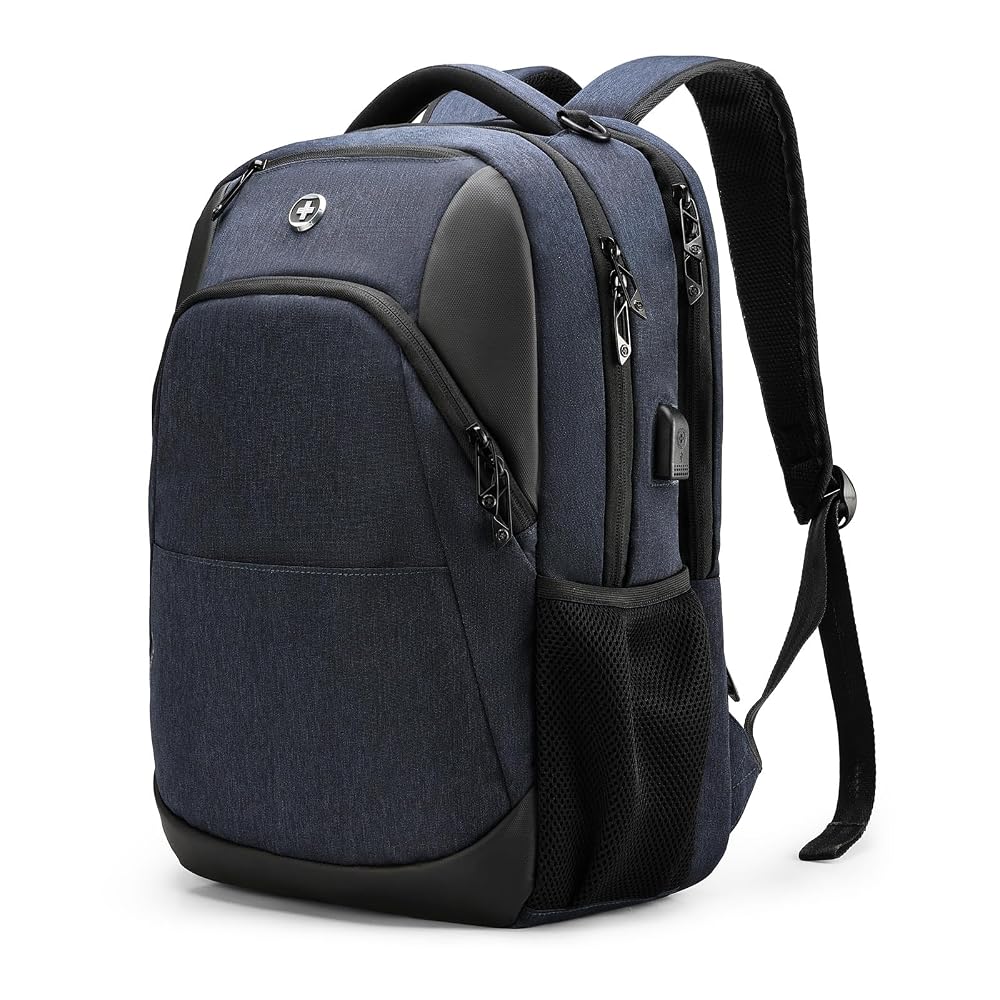 Swissdigital Design Travel Laptop Backpack for Men and Women, Business Backpack with USB Charging Port for Fits 16 Inch Notebook, Blue | ANDWIL
