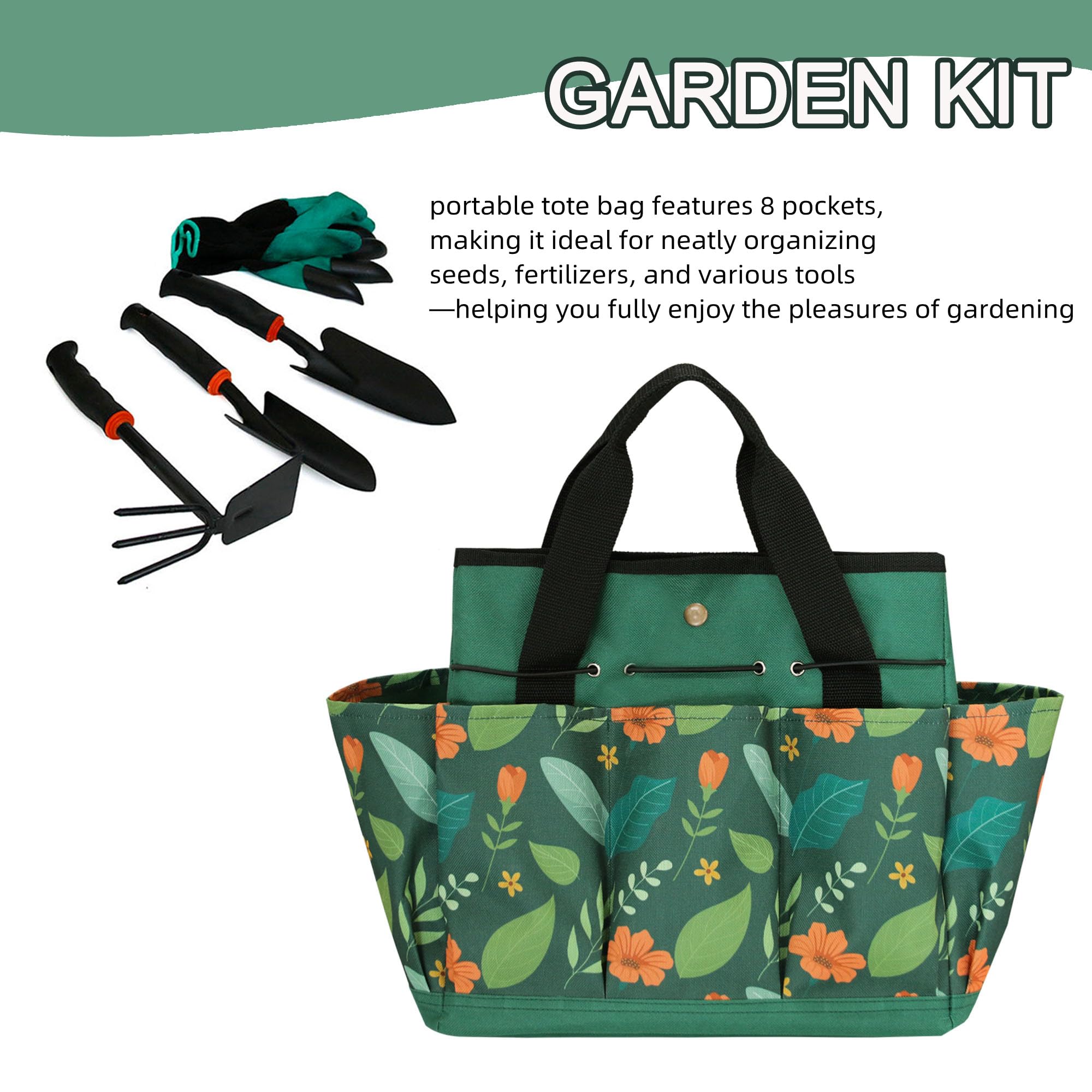 Bolsa de herramientas de jardín, bolsa de jardín portátil con asa, bolsa organizadora de herramientas de jardín Oxford, regalo ideal para esposa y padres, herramientas no incluidas (verde)