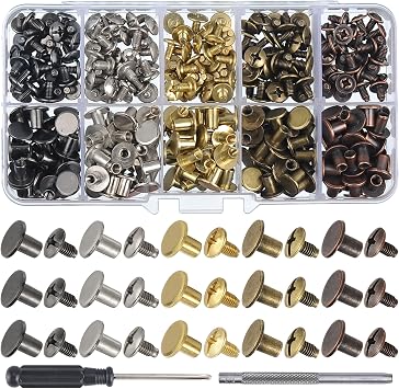 YORANYO 150 Sets 8MM Chicago Screws Leather Rivets for Fabric Chicago Binding Screws Buttons Metal Studs Rivets for Decorate and Repair Belts Bags Shoes Purse Dog Collar Leather Craft Mixed Color