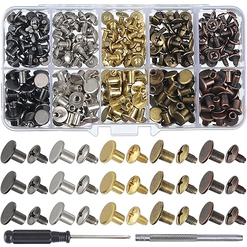 ❤️YORANYO 150 Sets 8MM Chicago Screws Leather Rivets for Fabric Chicago Binding Screws Buttons Metal Studs Rivets for Decorate and Repair Belts Bags Shoes Purse Dog Collar Leather Craft (Mixed Color) - Mixed Color