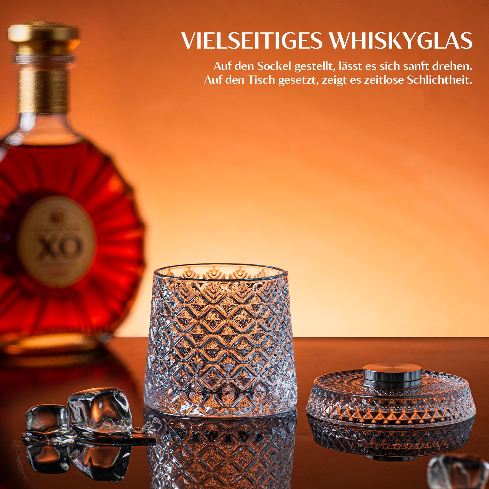 INSETLAN 2er Set Kreisel Whiskygläser 300ml, Rotierende Whiskeygläser Kristallglas, Old Fashioned Wiskeygläser- set für Scotch, Bourbon & Cocktails, Besonderes Männer Geschenk (Schneeflocken)