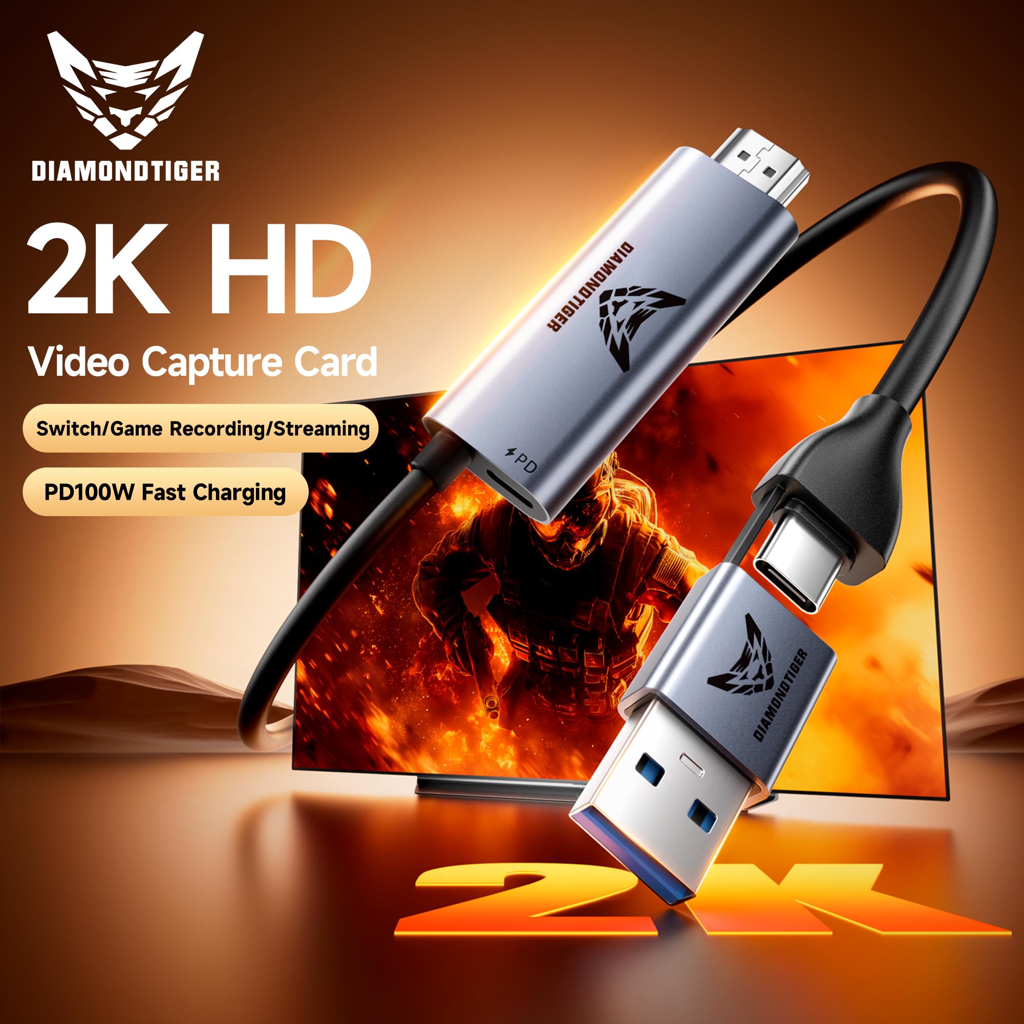 Tarjeta de captura de video con cable PD HDMI de 100 W a USB 3.0/USB C 1080P 60 fps, dispositivo de captura de grabación para transmisión, transmisión en vivo, videoconferencia,