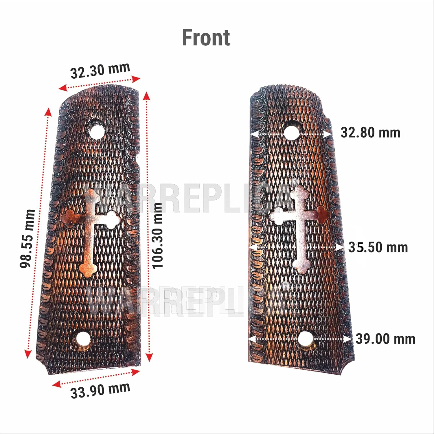 US M1911 / 1911 .45 Wooden Pistol Grips (Anchor Cross) - Reproduction