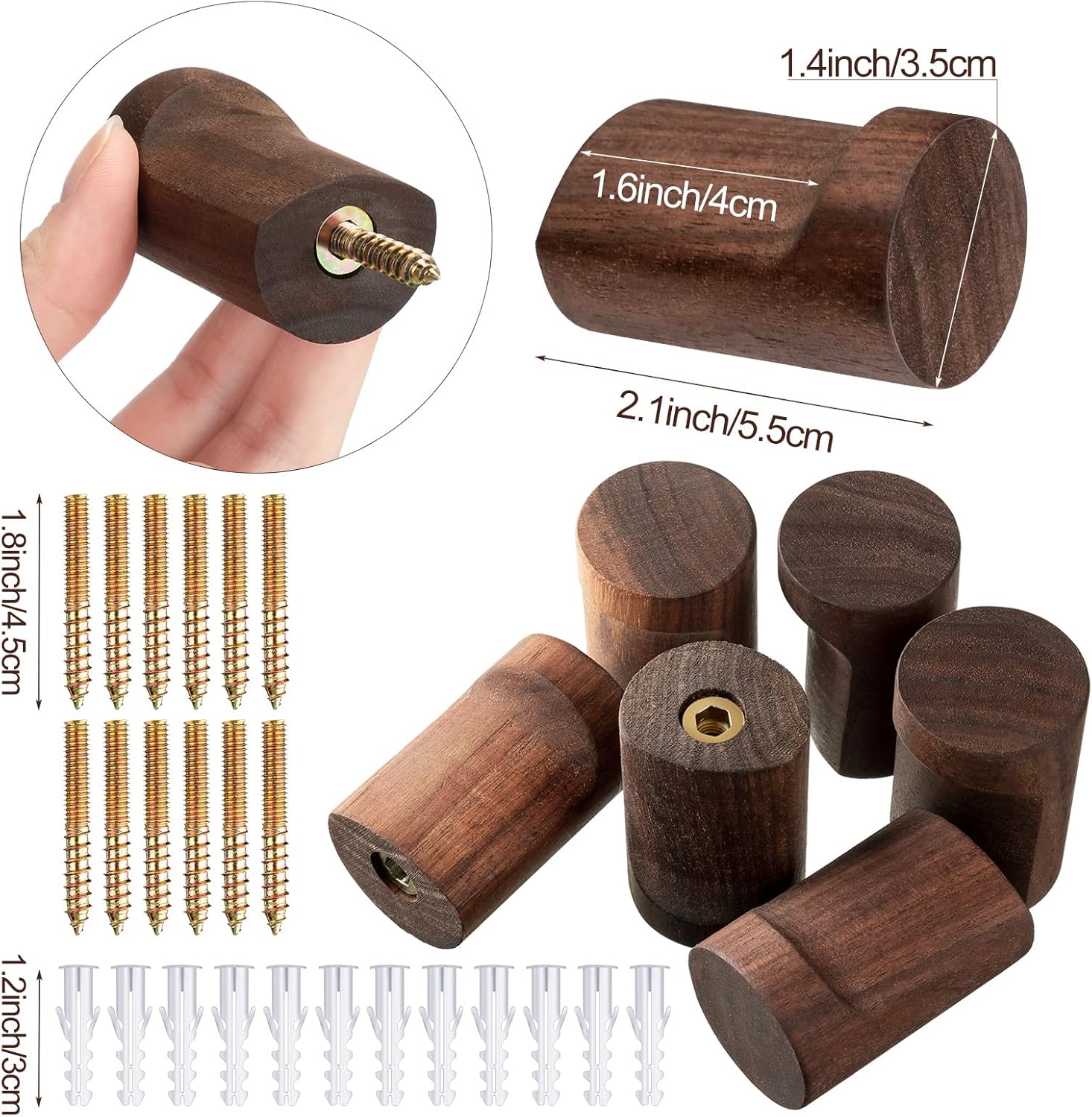 Roowest 12 Pack Walnut Wood Wall Hooks Natural Wooden Coat Hooks Wall Mounted Handmade Rustic Decorative Modern Hanging Backpack Hanger for Towel Mug Clothes Holder Heavy Duty Entryway Peg