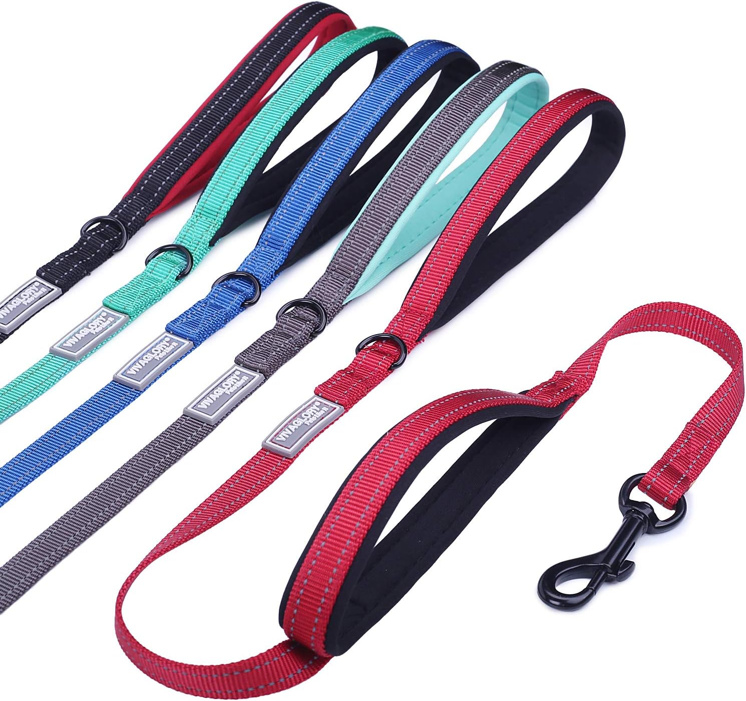 VIVAGLORY Dog Lead Twingrip Double Handle Dog Lead, Leash with Traffic Handle & 2 Loop for Walking & Training