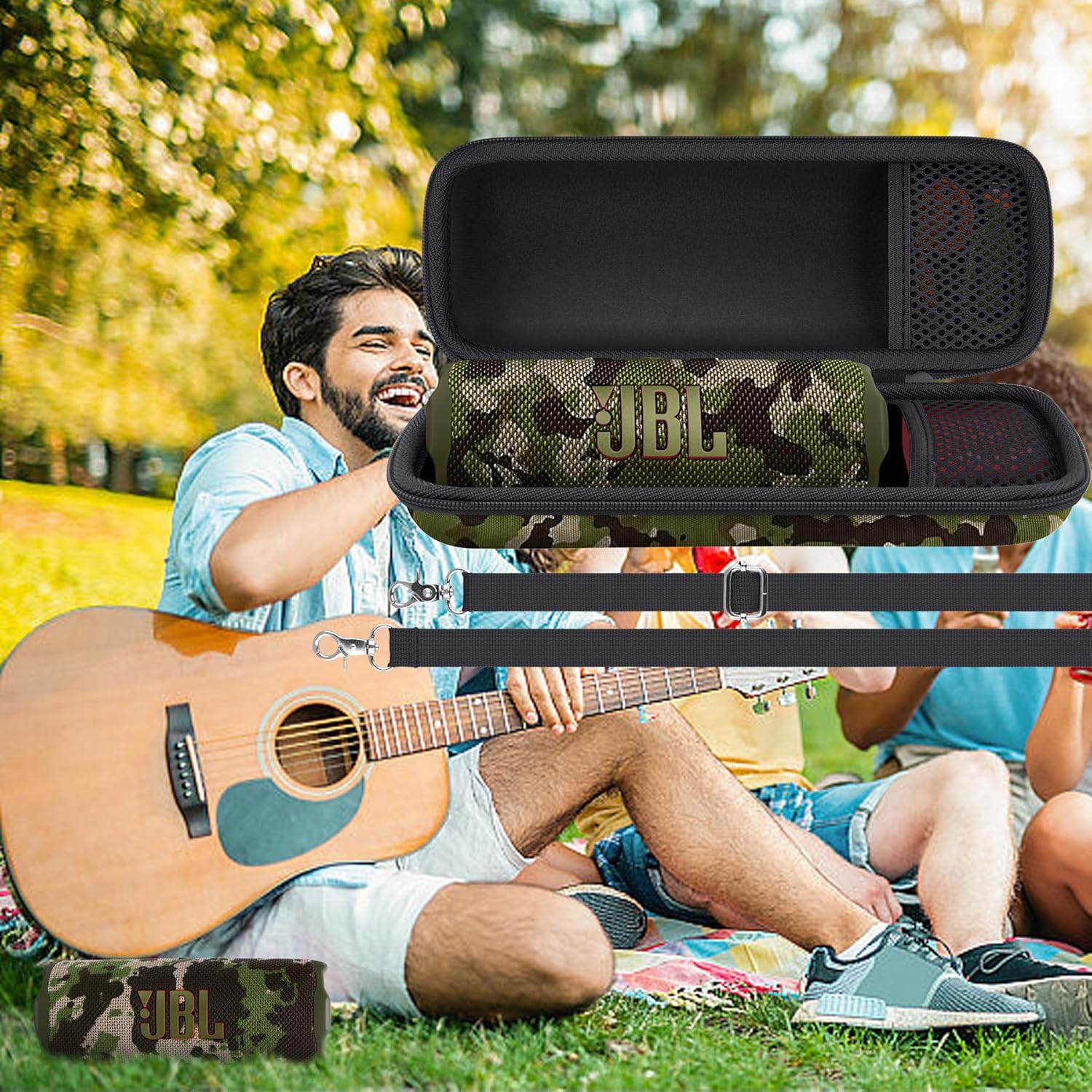 Aenllosi for JBL Flip 7/ Flip 6/ Flip 5 Protable Bluetooth Speaker Hard Case with Adjustable Shoulder Strap,Camouflage (Case Only) - Image 4