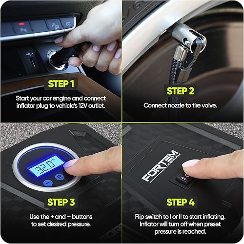 Miniatura 8 de Inflador de neumáticos para coche con medidor de presión - Compresor de aire portátil - Bomba eléctrica automática - Fácil de guardar - Apagado