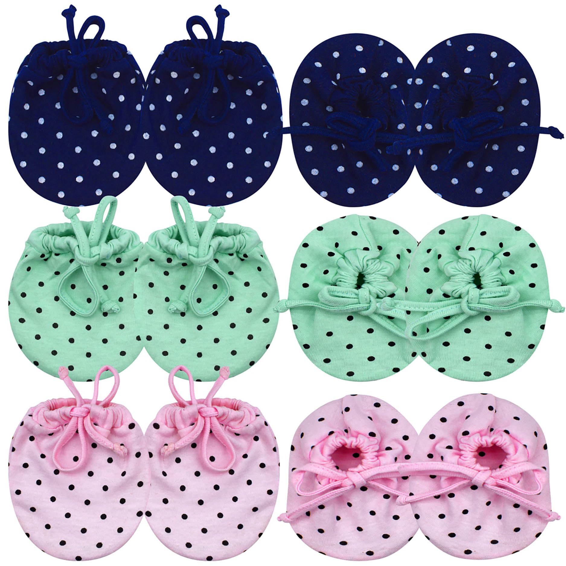 KIDSKA Mitten Gloves for New Born/Mittens- Booties Set for Baby/Knotted Mitten Booty Set for Baby Boy and Baby Girl (0-6 Month)-Set of 6 Pair