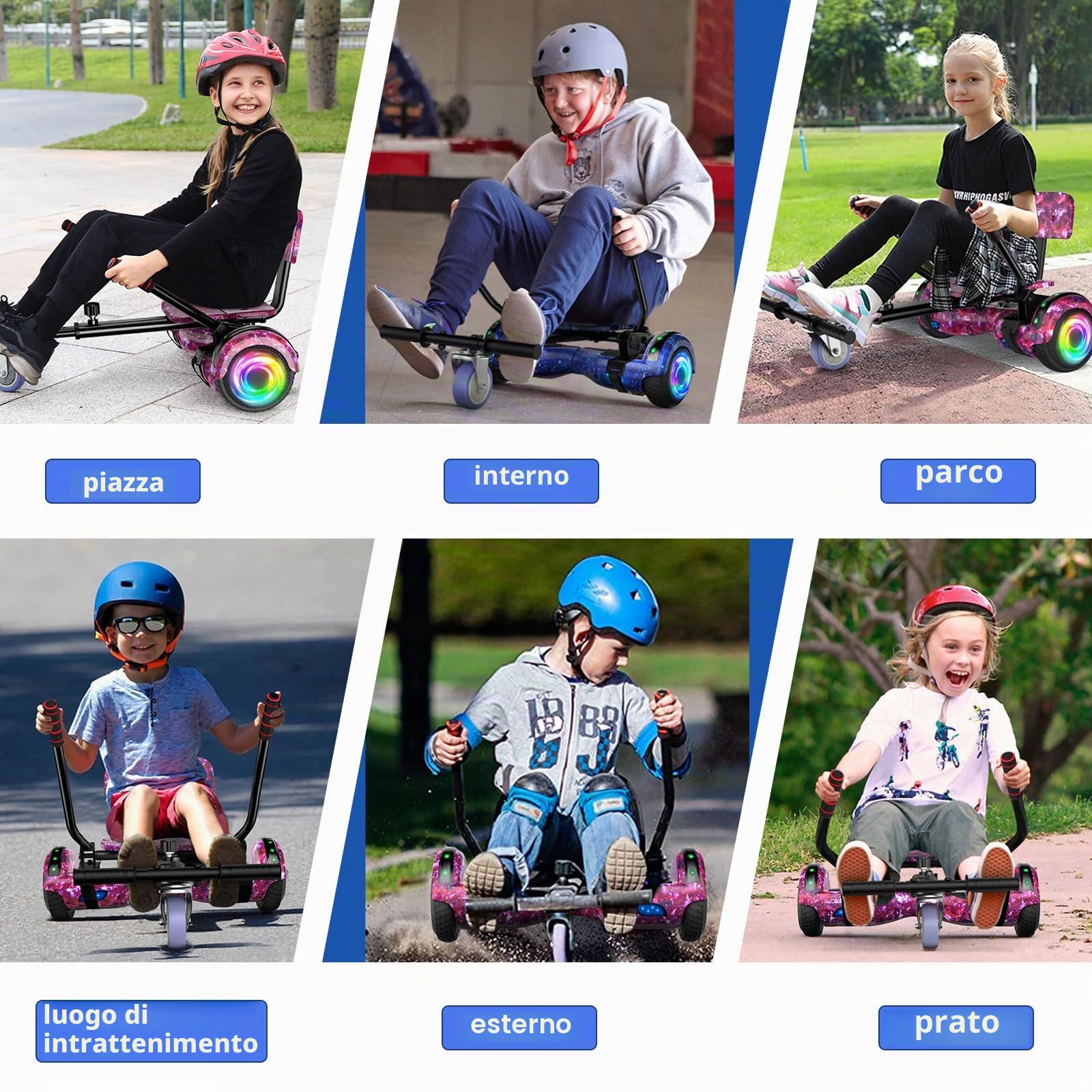SISIGAD Hoverboard con Hoverkart,Overboard con Hoverkart per bambini, Hoverboard con musica bluetooth e luci a LED