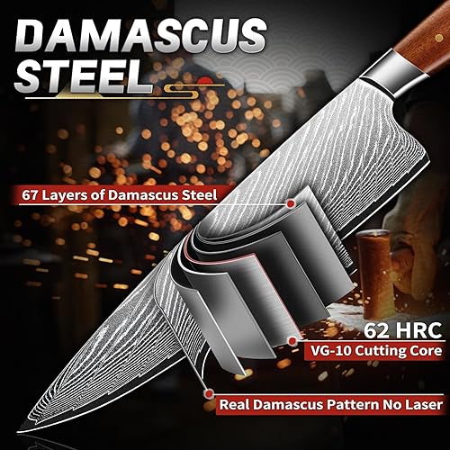 Miniatura 3 de TIJERAS Cuchillo de chef de Damasco, cuchillos de cocina japoneses de 9 pulgadas con acero de Damasco de 67 capas, cuchillos de cocina profesionales