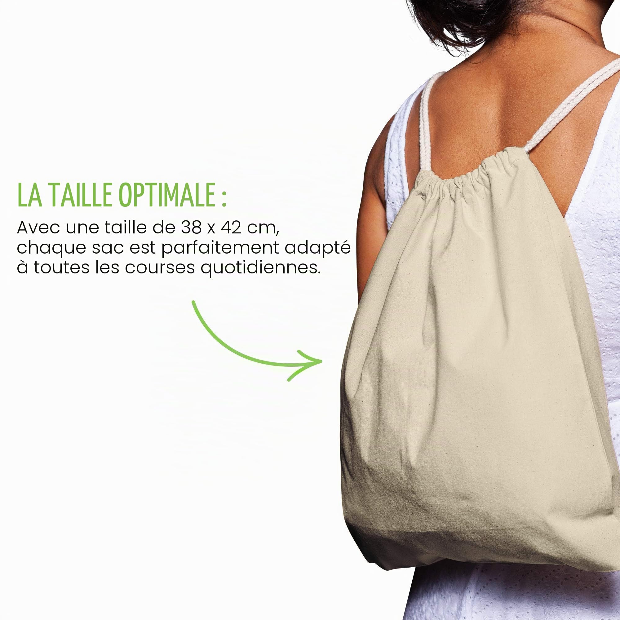 ELES VIDA Sacs de Gym en Coton Naturel, Sac de Sport Sac à Dos en Tissu Sac en Toile de Jute certifié Oeko-Tex