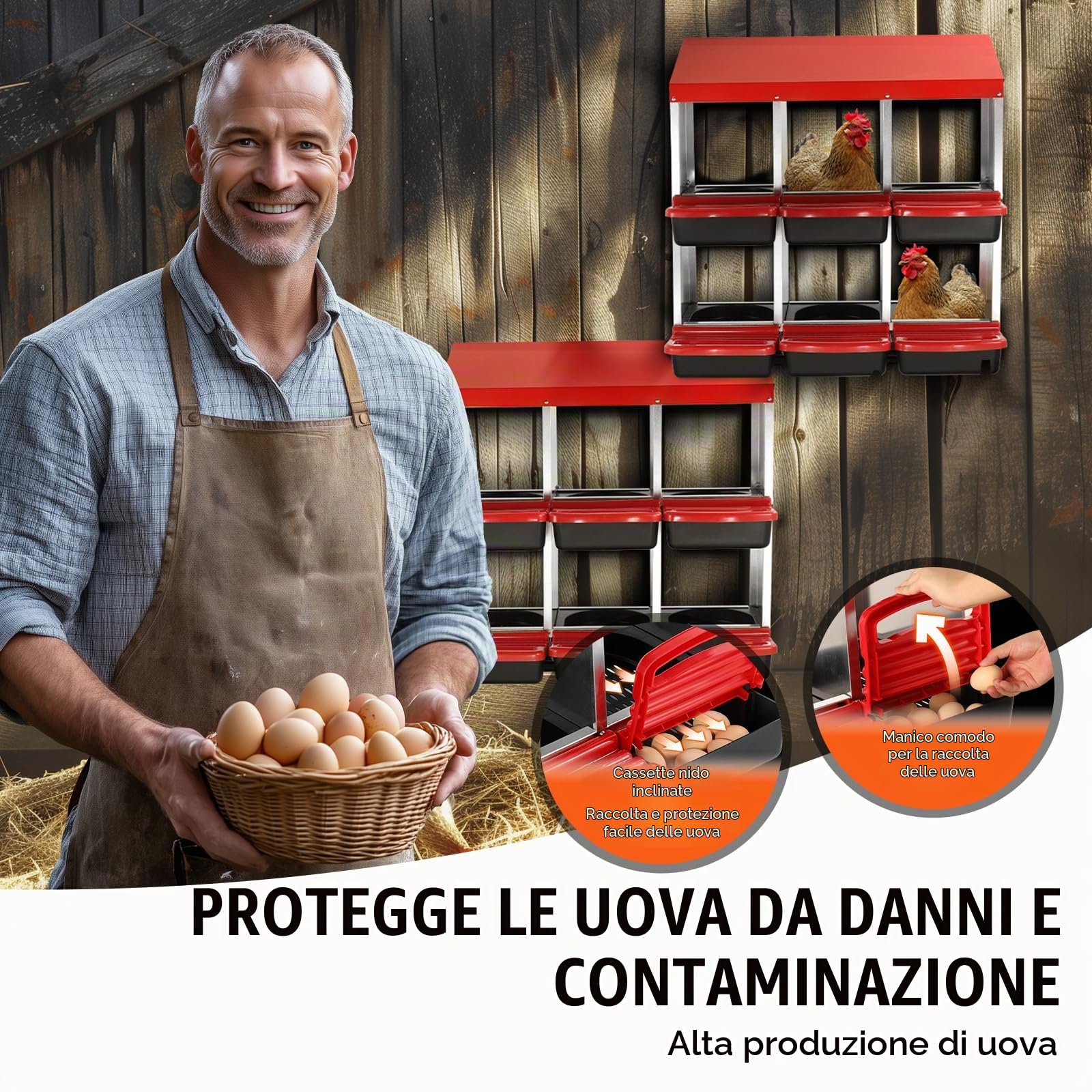 VEVOR Nido per Polli 796 x 525 x 790 mm Nido per Galline a 6 Scomparti, Stabile Resistente alla Corrosione, con Nidi Inclinati, Fori sul Fondo e Piattaforma di Riposo, Adatto a Diverse Razze di Polli