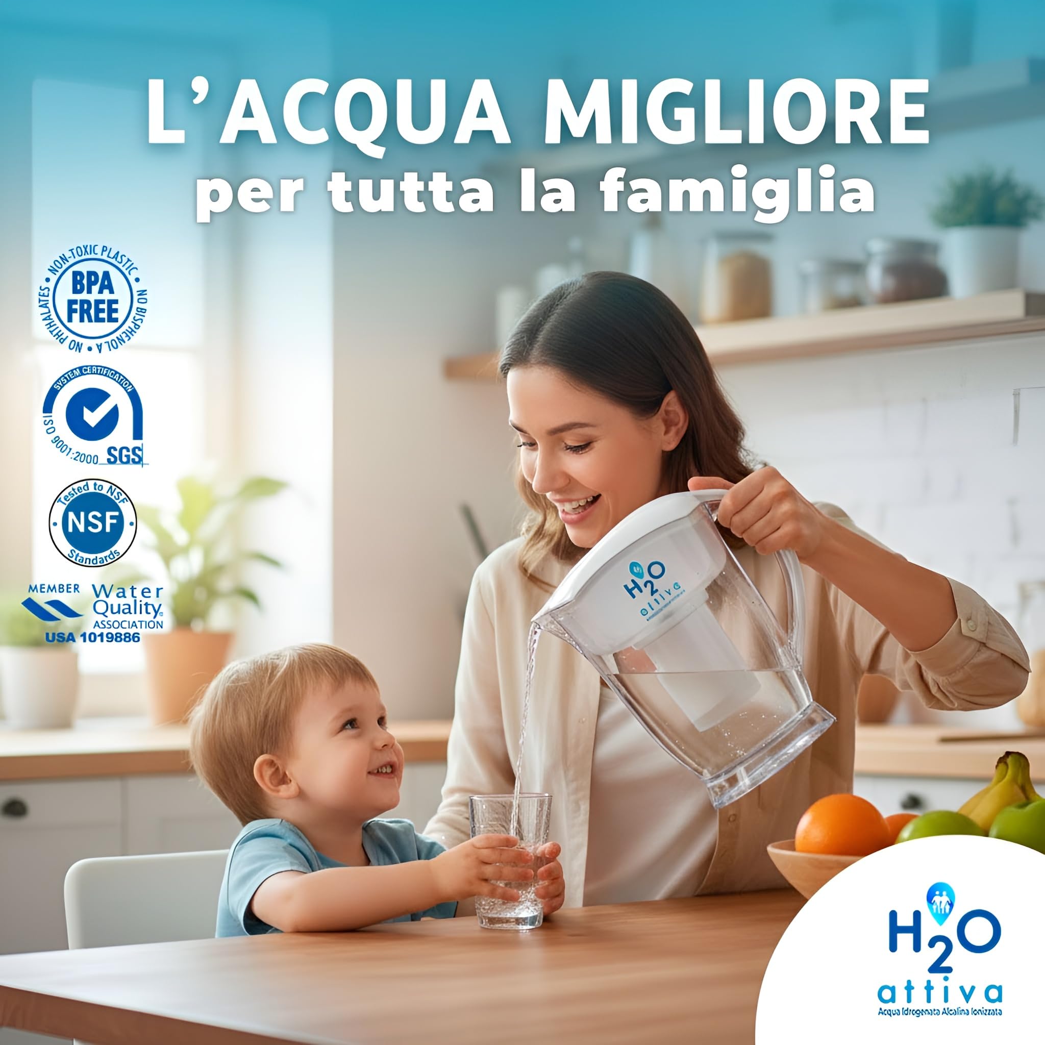 Filtro Originale a 7 Stadi per Caraffa Filtrante H20 Attiva | 450 Litri di Capacità Filtrante | Genera Acqua Idrogenata Alcalina Ionizzata Purificata Naturalmente e Micro-Strutturata (1)